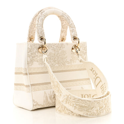 Christian Dior Canvas Around The World Stella Embroidered Medium Lady D-Lite White Gold 3 of 8
