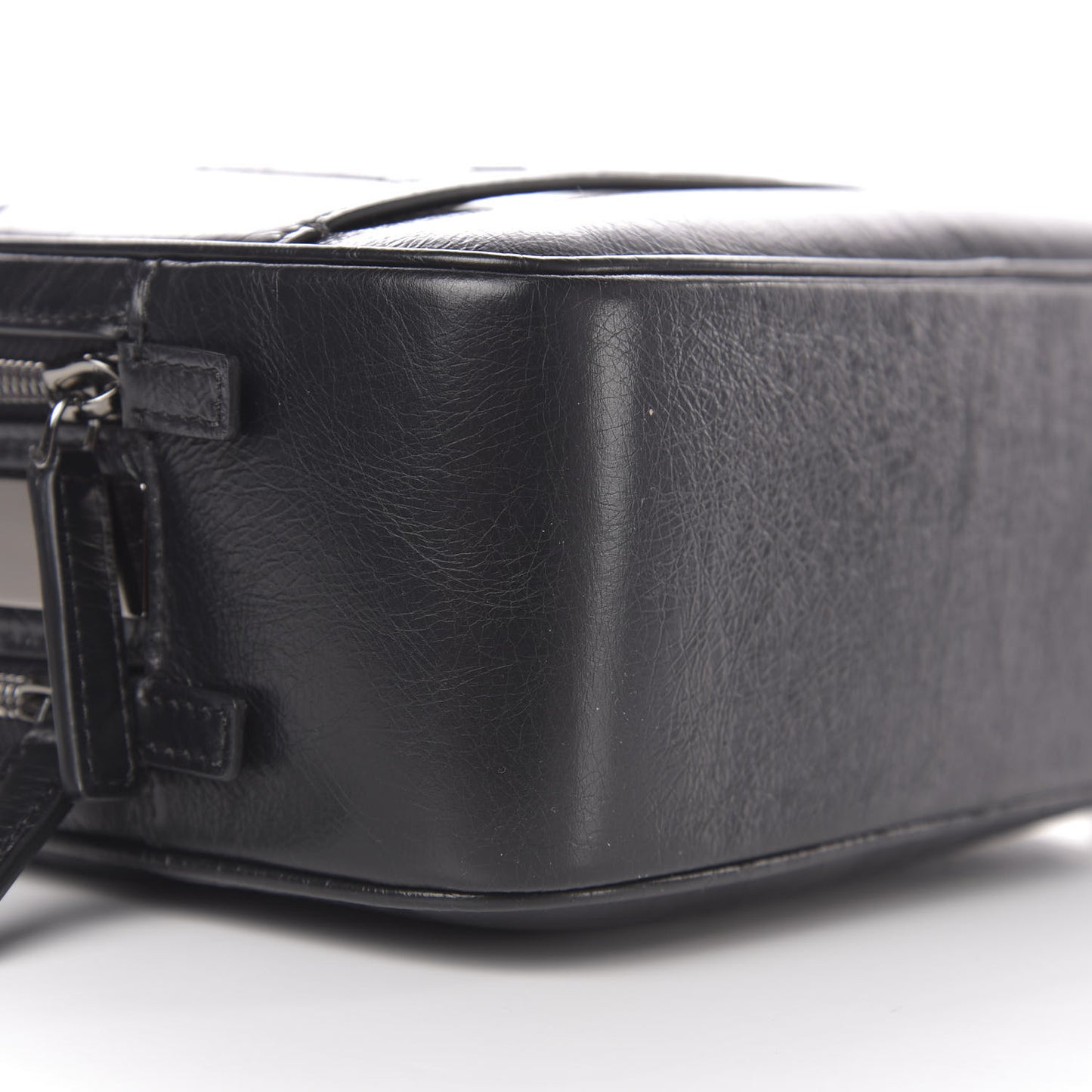 Crushed Calfskin Logo Crossbody Bag Black