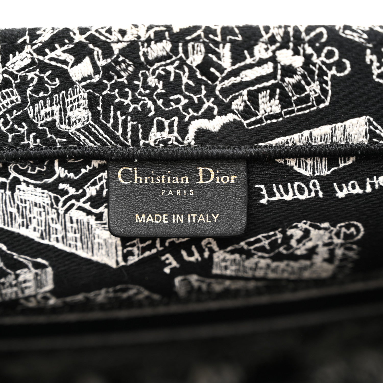 Christian Dior Canvas Embroidered Medium Plan De Paris Book Tote Black White 6 of 12