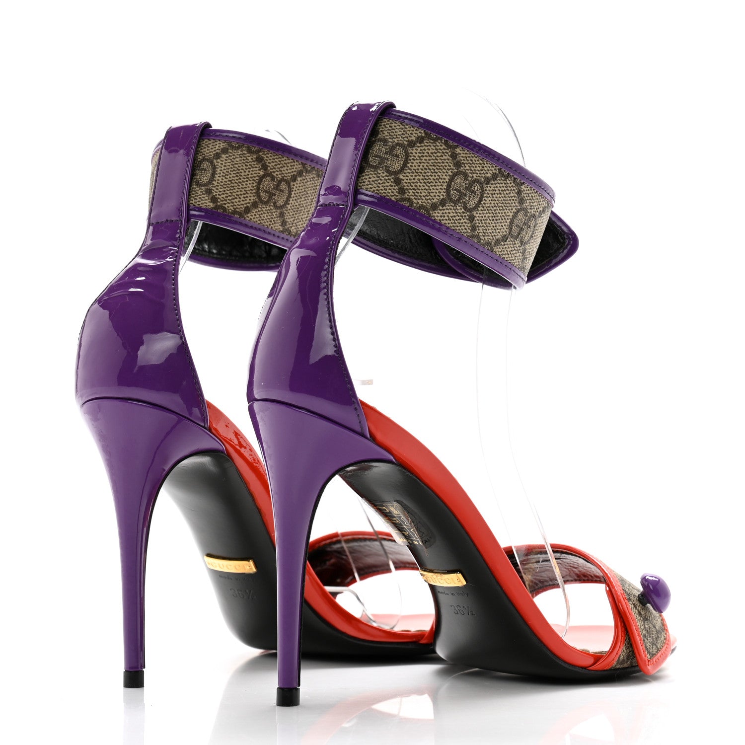 Gucci GG Monogram Open Toe Pumps 36.5 Beige Ebony Sun Orange Shine Purple 4 of 9