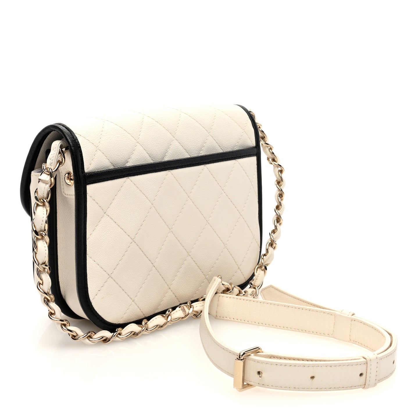 Caviar Quilted Round Messenger Flap White Black