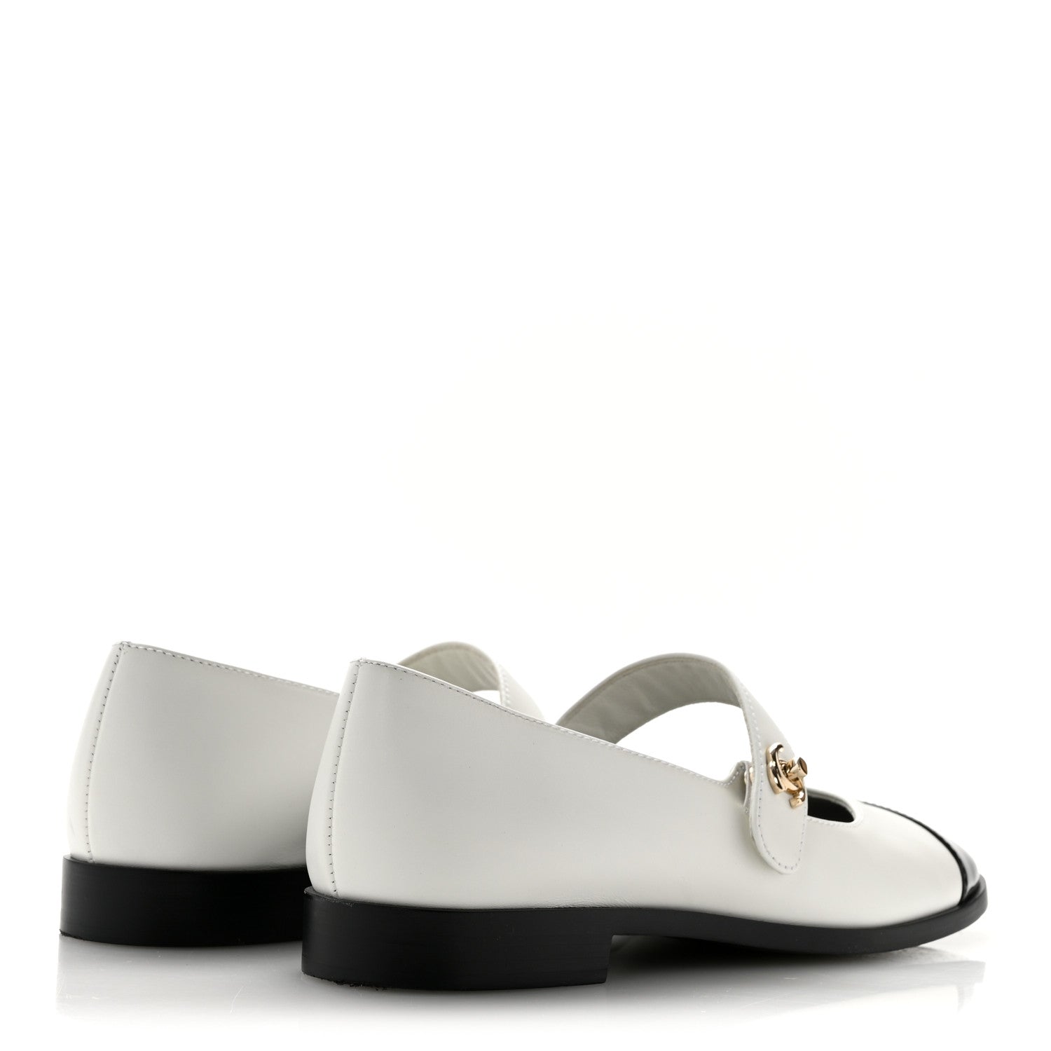 Chanel Calfskin Patent Mary Janes Flats 37.5 White Black 5 of 11