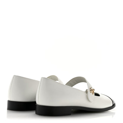 Chanel Calfskin Patent Mary Janes Flats 37.5 White Black 5 of 11