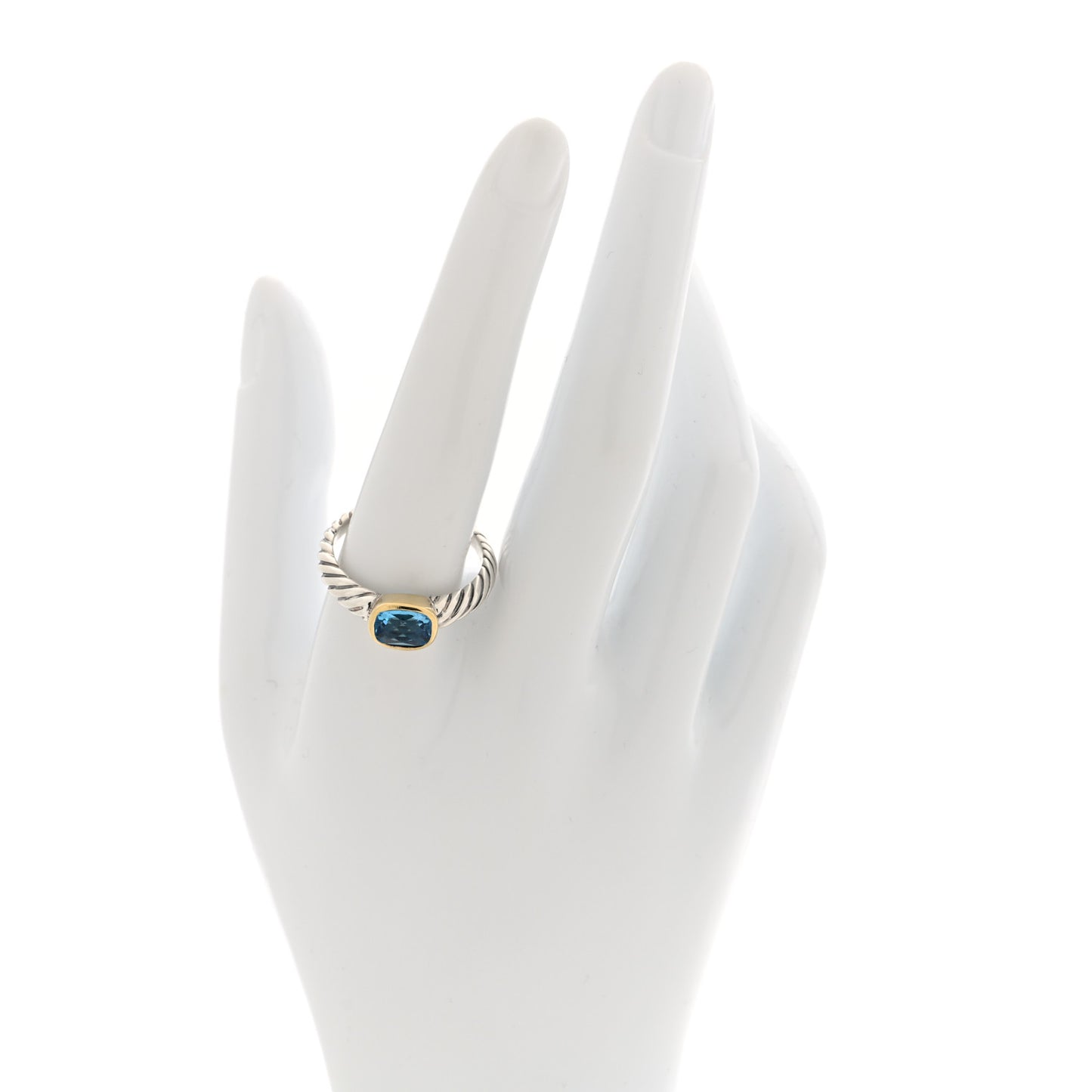 Sterling Silver 18K Yellow Gold Blue Topaz 8mm Noblesse Ring 61 9.75 52/6