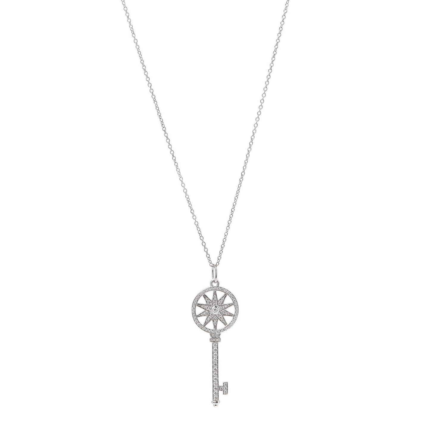 Platinum Diamond Star Key Pendant Necklace