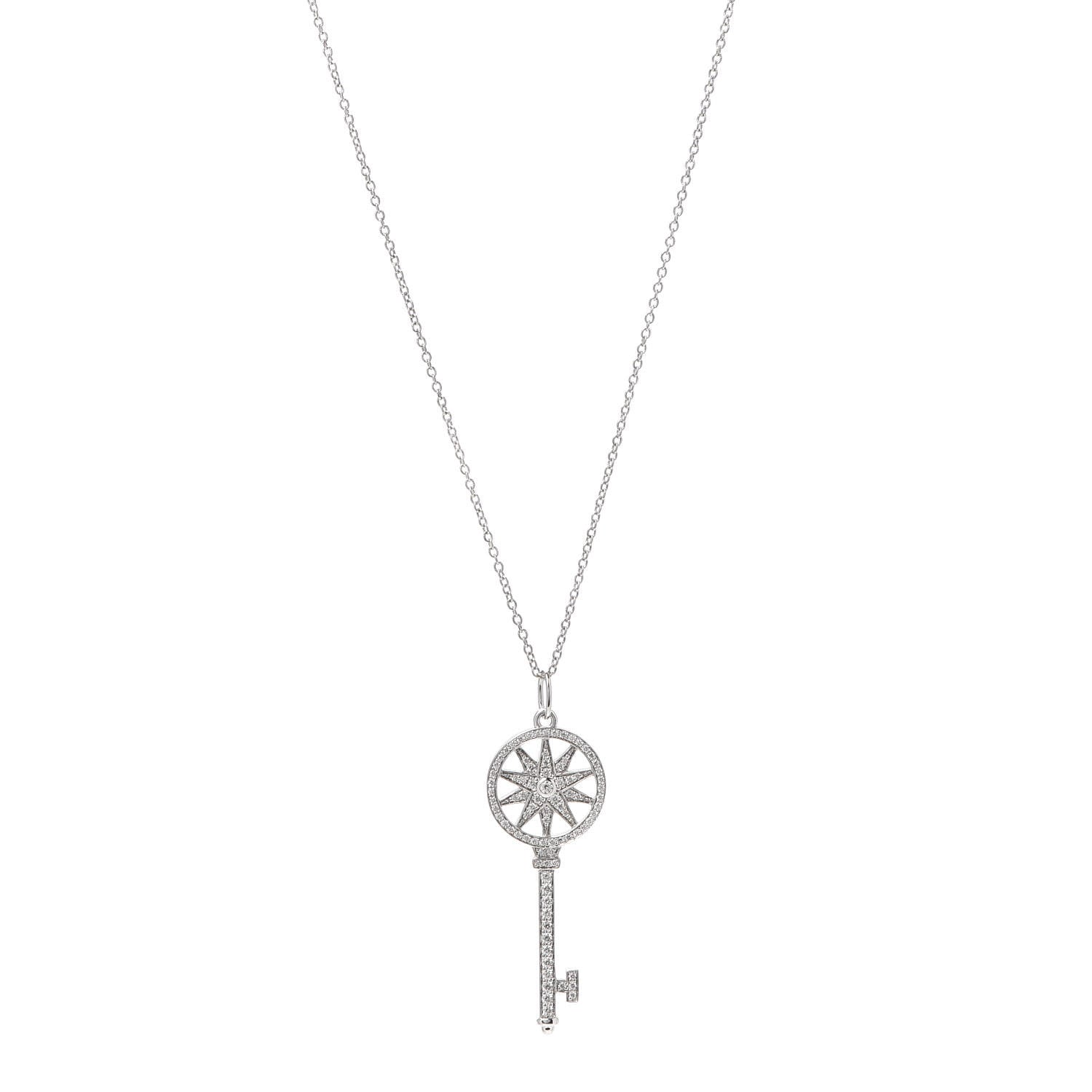 Tiffany Platinum Diamond Star Key Pendant Necklace 1 of 6