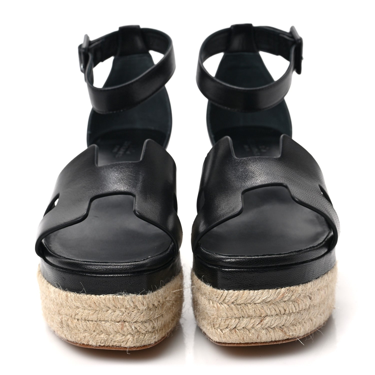 Hermes Goatskin Elda Espadrille Wedge Sandals 38 Black 2 of 8