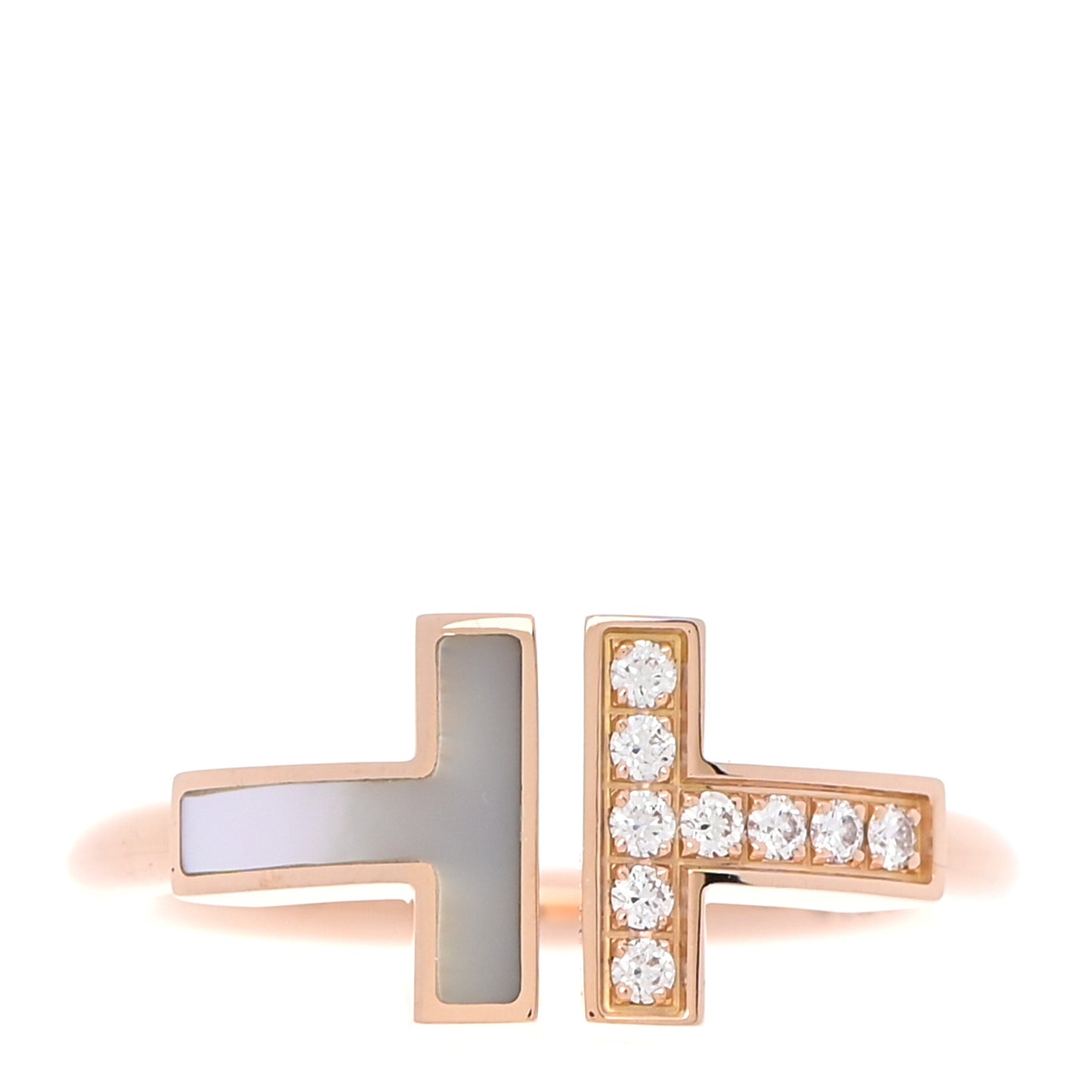 18K Rose Gold Diamond Mother of Pearl T Wire Ring 50 5.5