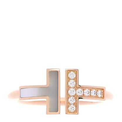 Tiffany 18K Rose Gold Diamond Mother of Pearl T Wire Ring 50 5.5 1 of 5