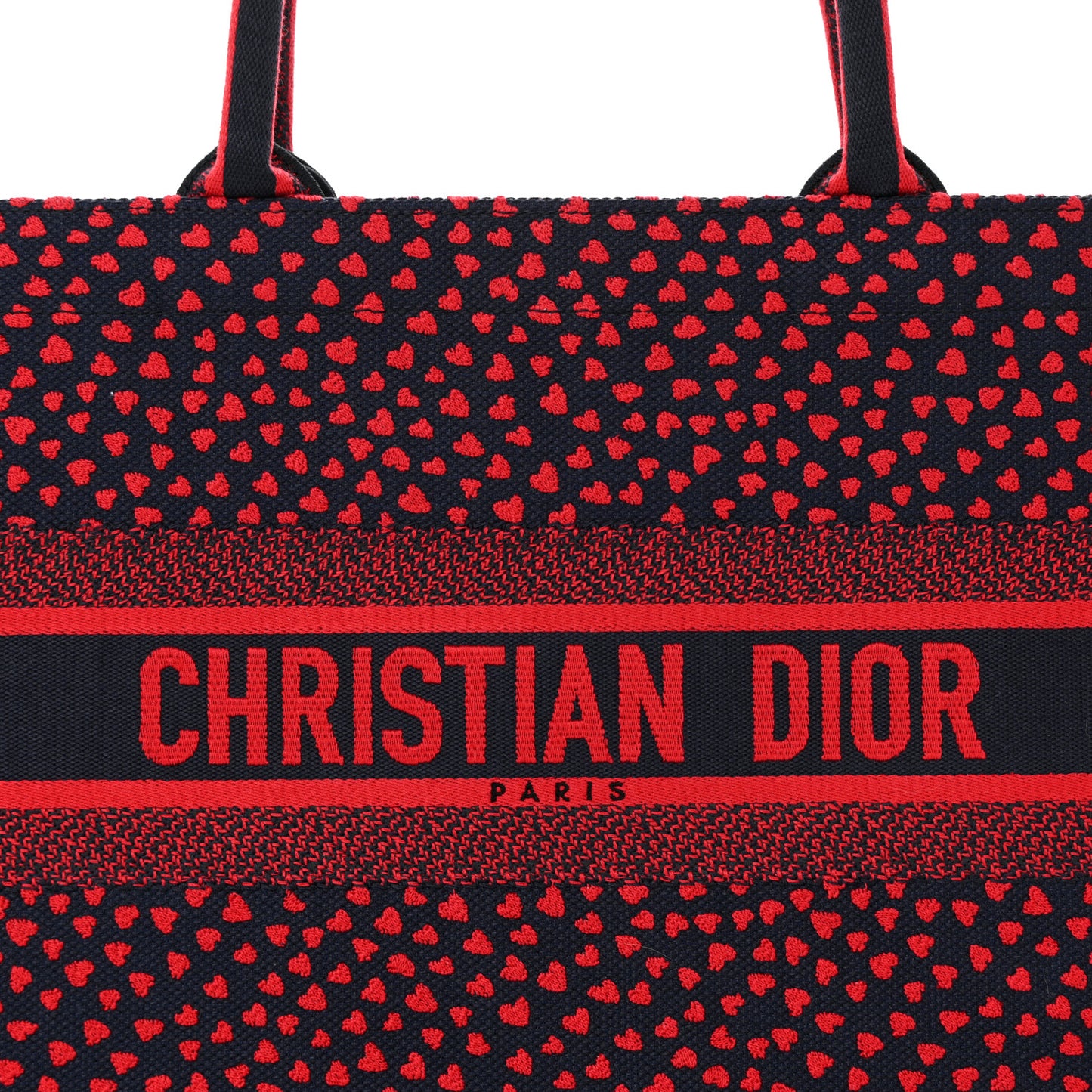 Canvas Embroidered Pop Heart I Love Paris Medium Book Tote Red Multicolor