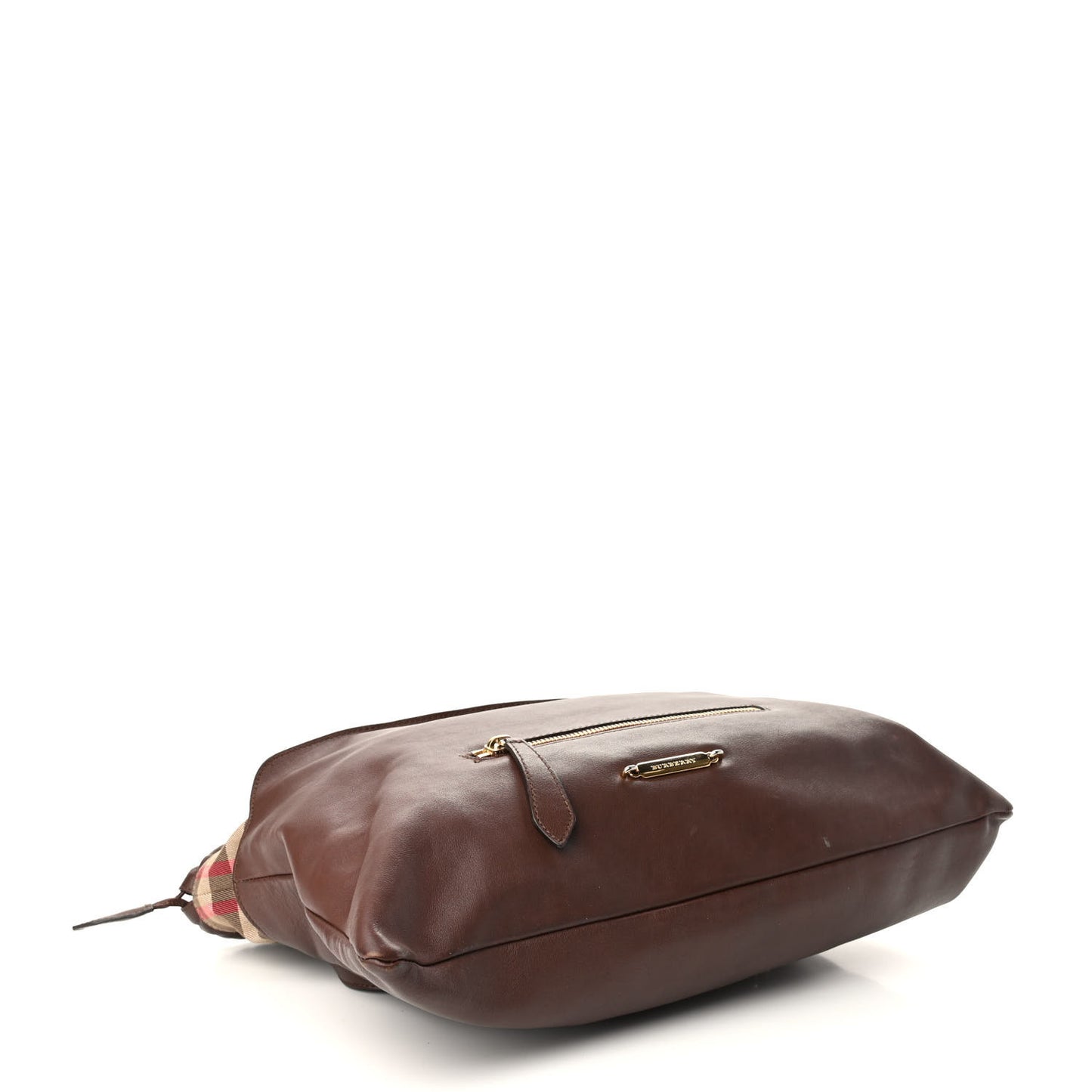 Soft Calfskin House Check Big Crush Tote Brown Ochre