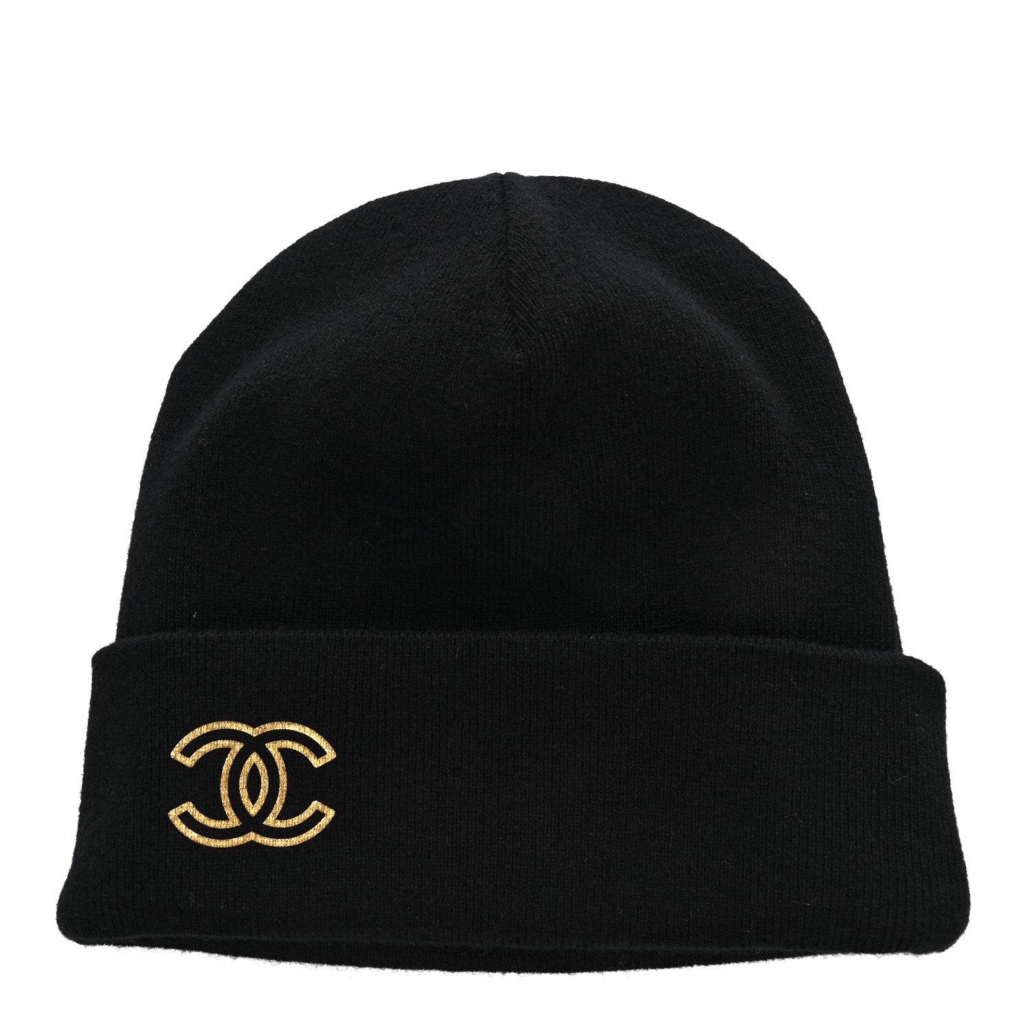 Chanel Cashmere CC Beanie Hat Black Gold 1 of 5