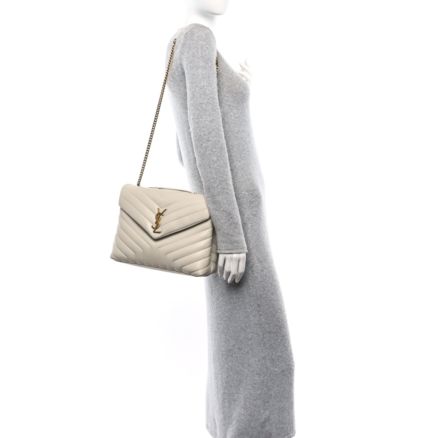 Calfskin Y Quilted Monogram Medium Loulou Chain Satchel Crema Soft