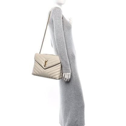 Saint Laurent Calfskin Y Quilted Monogram Medium Loulou Chain Satchel Crema Soft 2 of 9