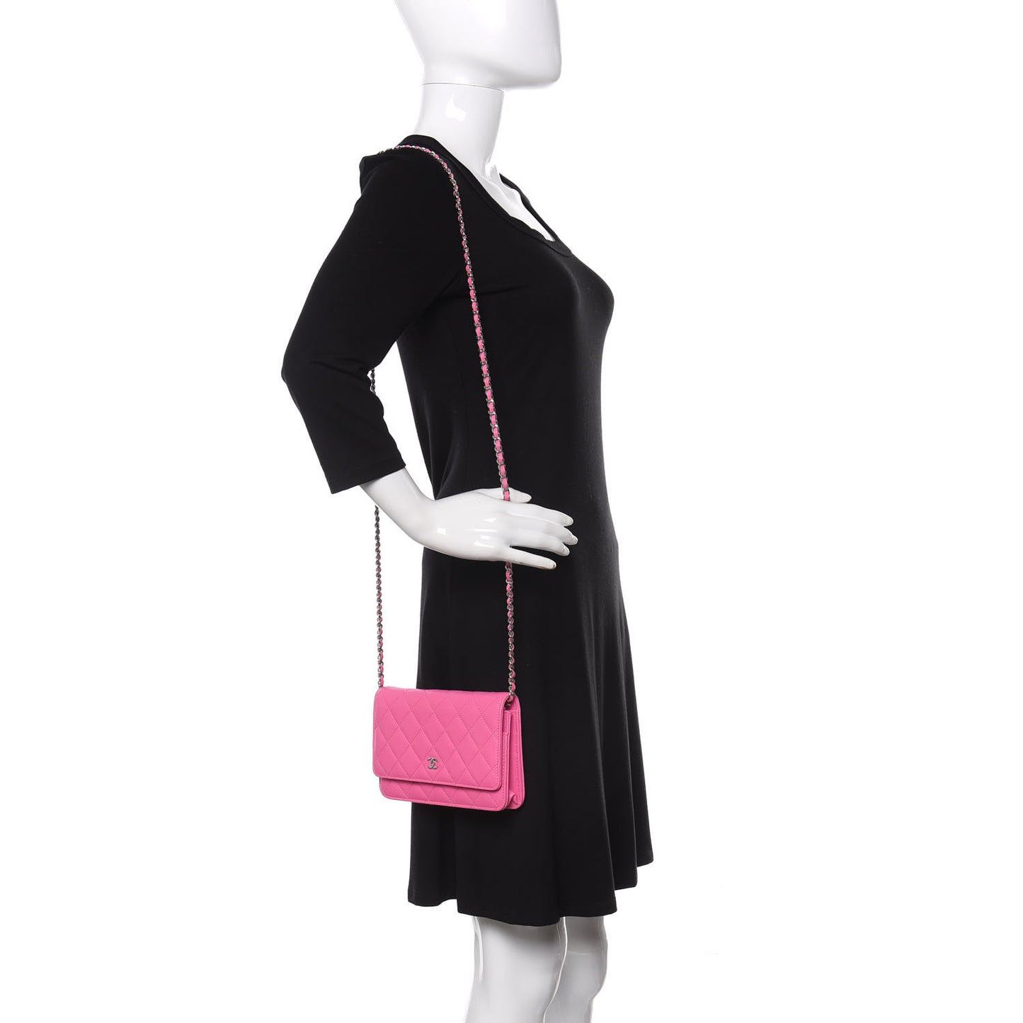 Lambskin Quilted Wallet On Chain WOC Pink