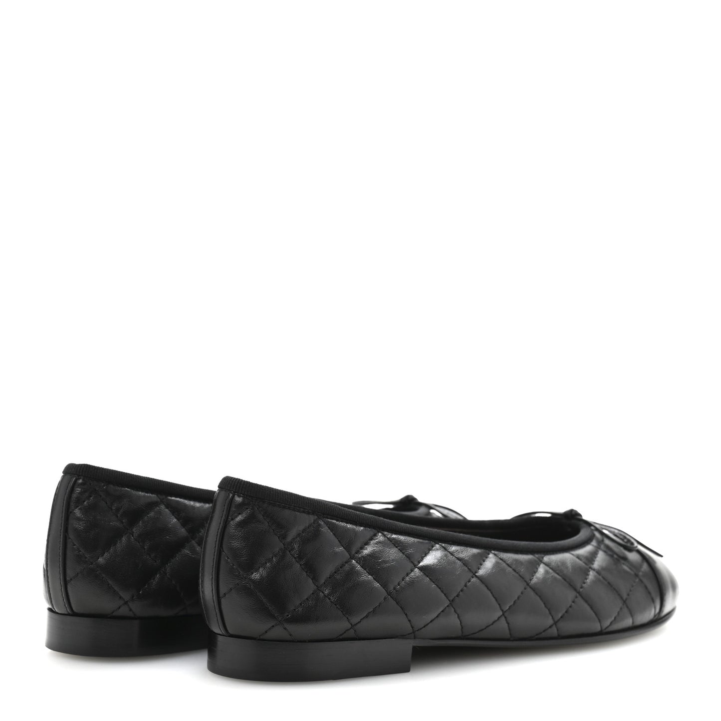 Aged Calfskin Quilted CC Cap Toe Ballerina Flats 38.5 Black