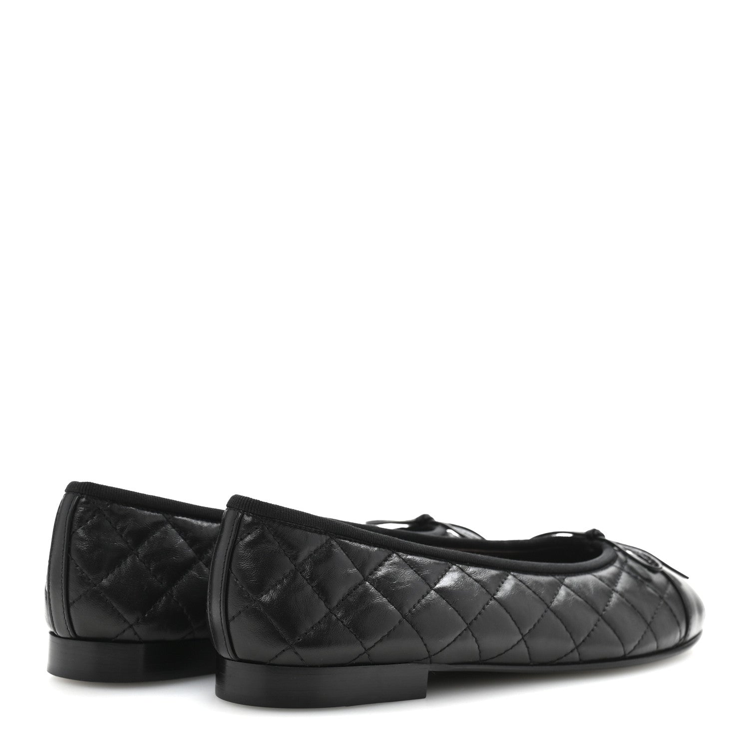 Chanel Aged Calfskin Quilted CC Cap Toe Ballerina Flats 38.5 Black 5 of 9