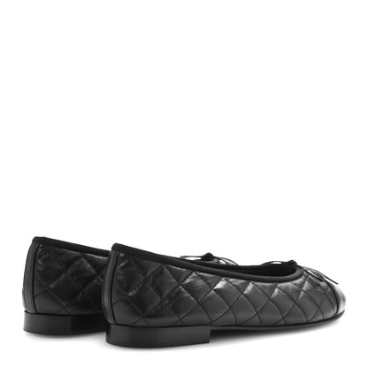 Chanel Aged Calfskin Quilted CC Cap Toe Ballerina Flats 38.5 Black 5 of 9