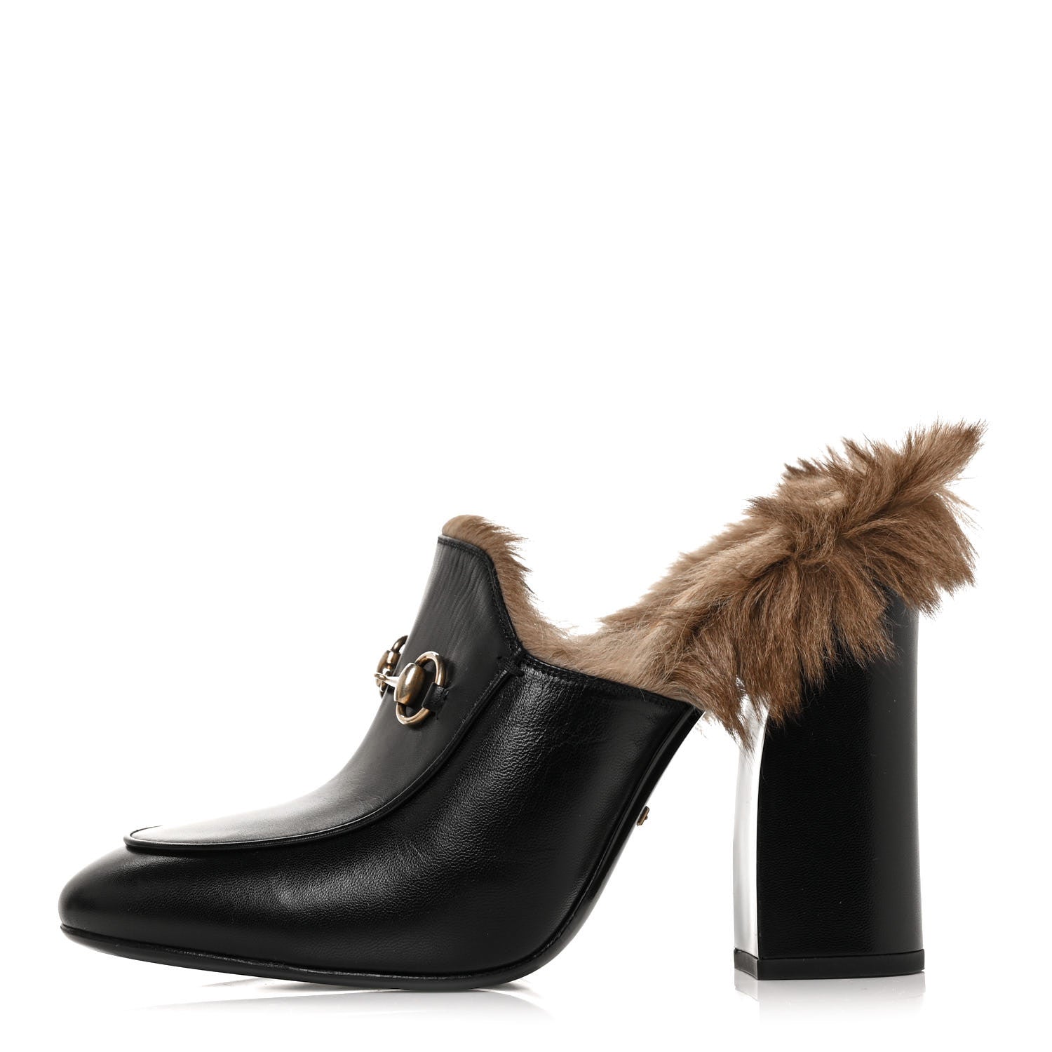 Gucci Malaga Kid Fur Princetown High Heel Mules 40 Black Naturale 1 of 7