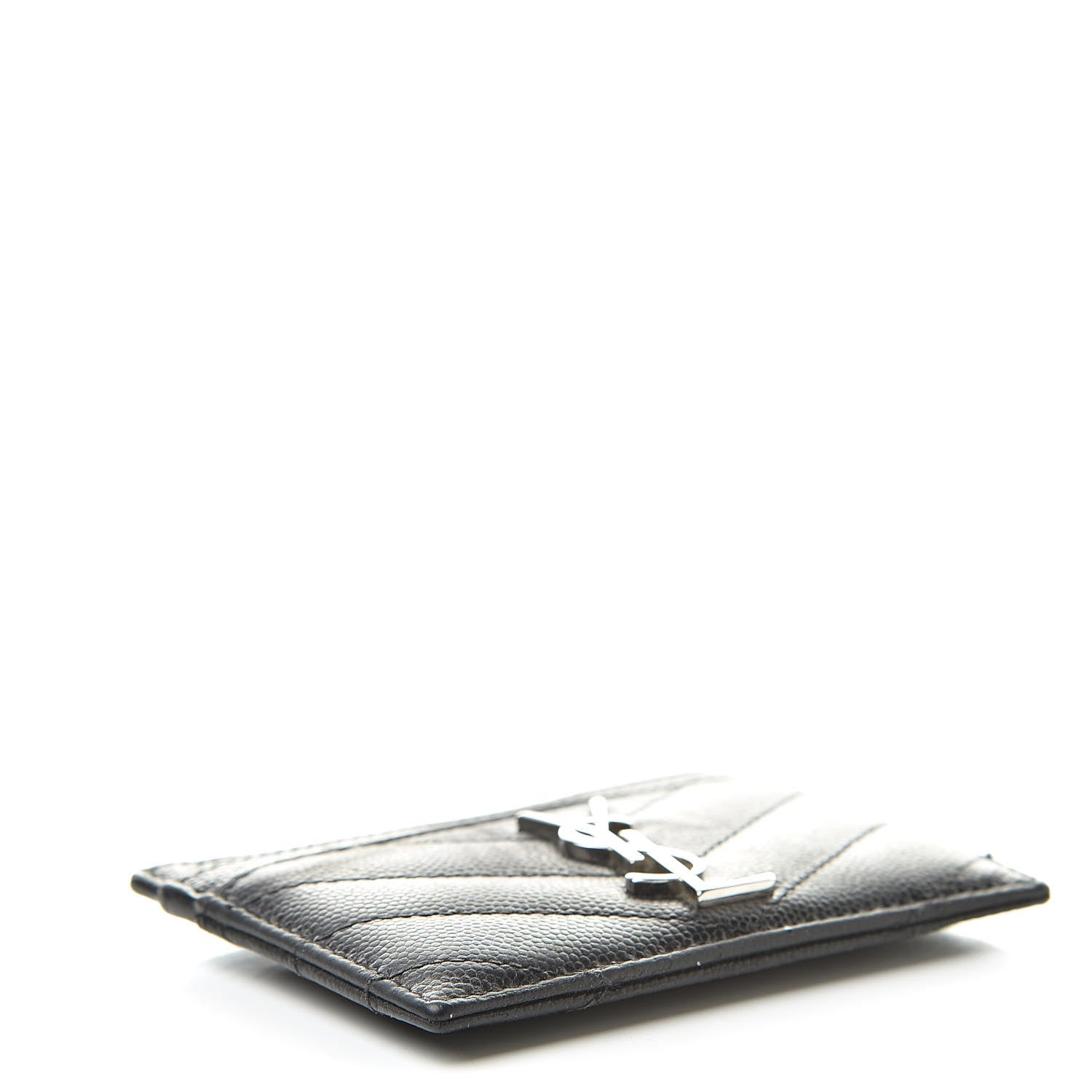 Saint Laurent Grain De Poudre Matelasse Chevron Monogram Credit Card Case Black 4 of 15