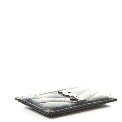 Saint Laurent Grain De Poudre Matelasse Chevron Monogram Credit Card Case Black 4 of 15
