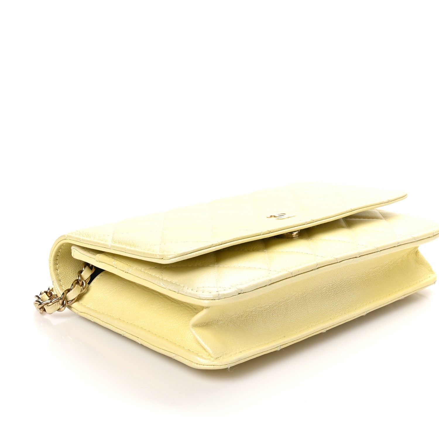 Chanel Iridescent Goatskin Quilted Wallet on Chain WOC Light Yellow 4 of 10