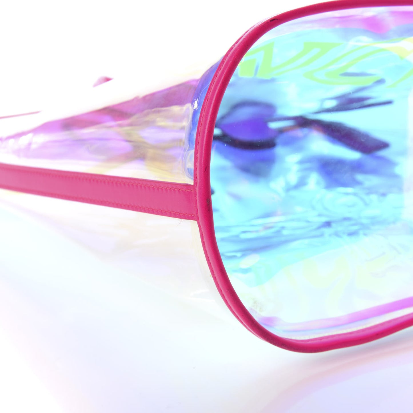 Iridescent PVC Shopper Tote Neon Pink Hologram