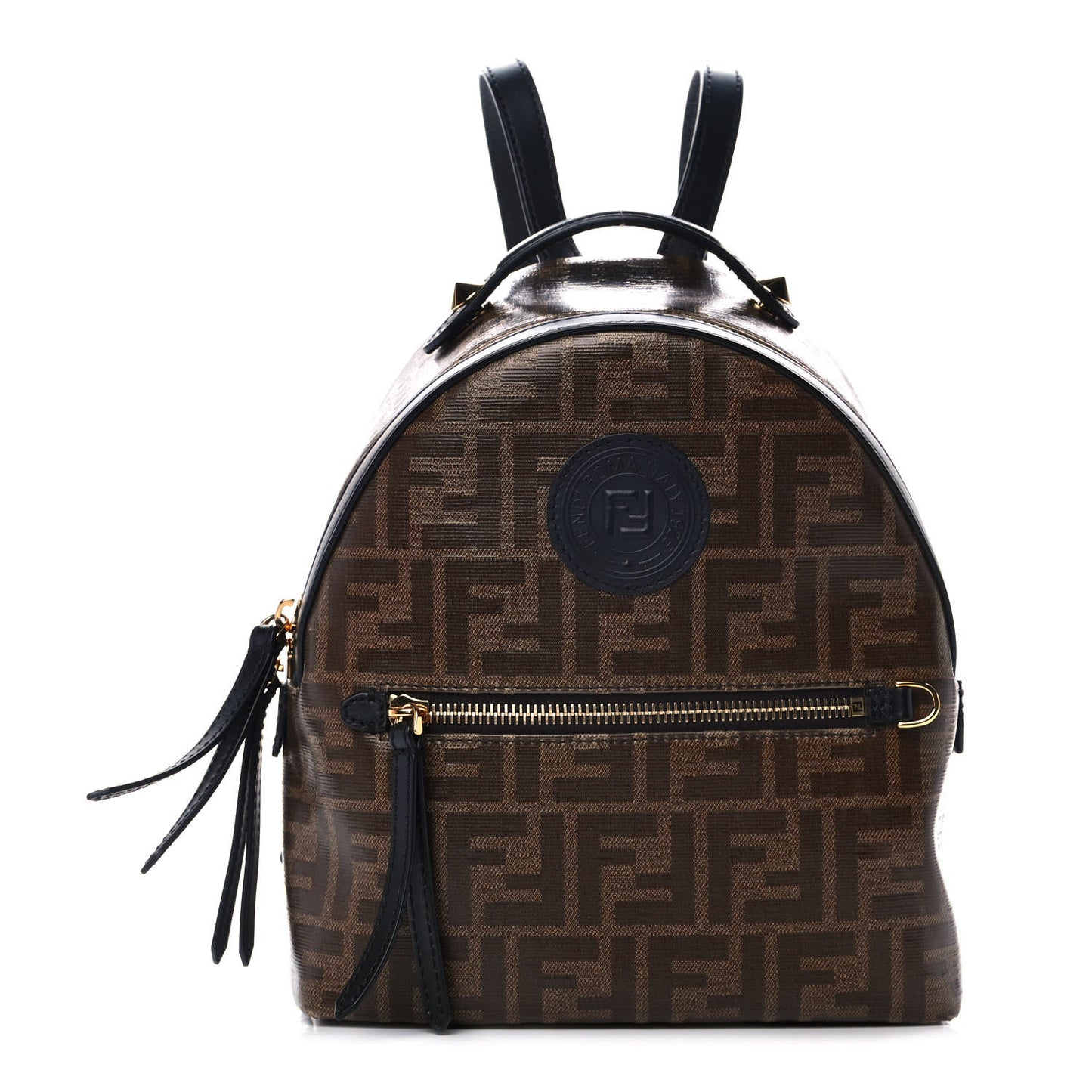 Glazed Fabric Vitello Century FF 1974 Stamp Patch Mini Backpack Mogano Panna Black