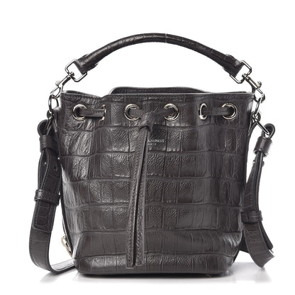 Saint Laurent Calfskin Crocodile Embossed Small Emmanuelle Bucket Bag Coal 1 of 9