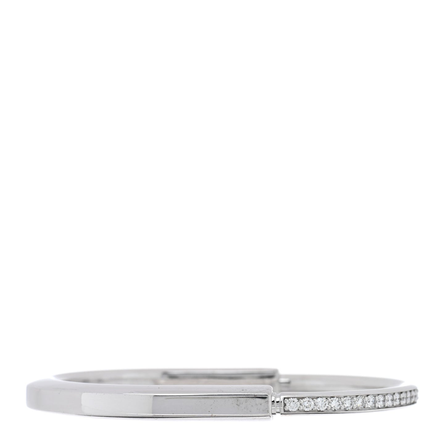18K White Gold Diamond Tiffany Lock Half Pave Bangle Bracelet