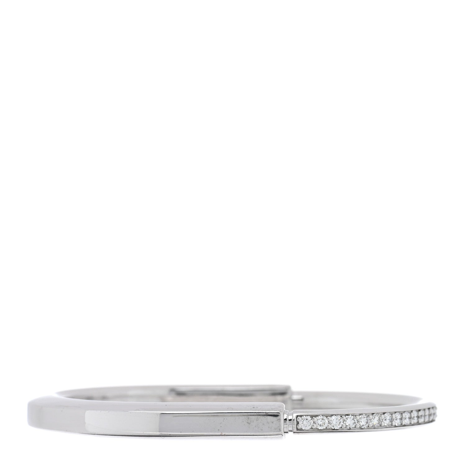 Tiffany 18K White Gold Diamond Tiffany Lock Half Pave Bangle Bracelet 1 of 5