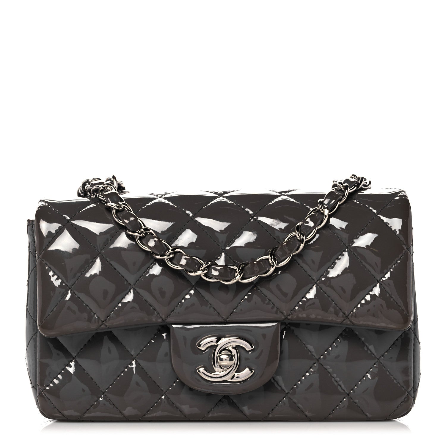 Chanel Patent Calfskin Quilted Mini Rectangular Flap Grey 1 of 11
