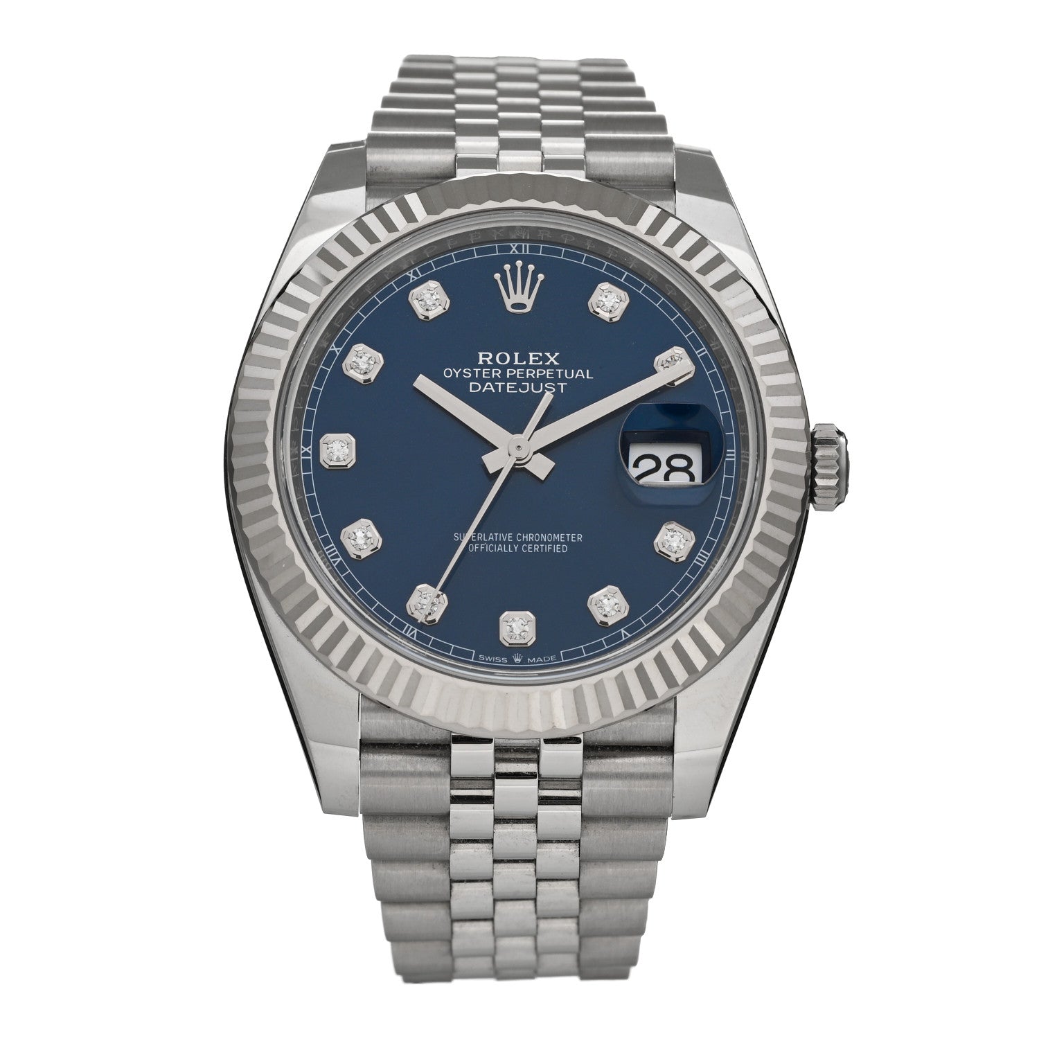 Rolex Stainless Steel 18K White Gold Diamond 41mm Oyster Perpetual Datejust Watch Bright Blue 126334 1 of 5