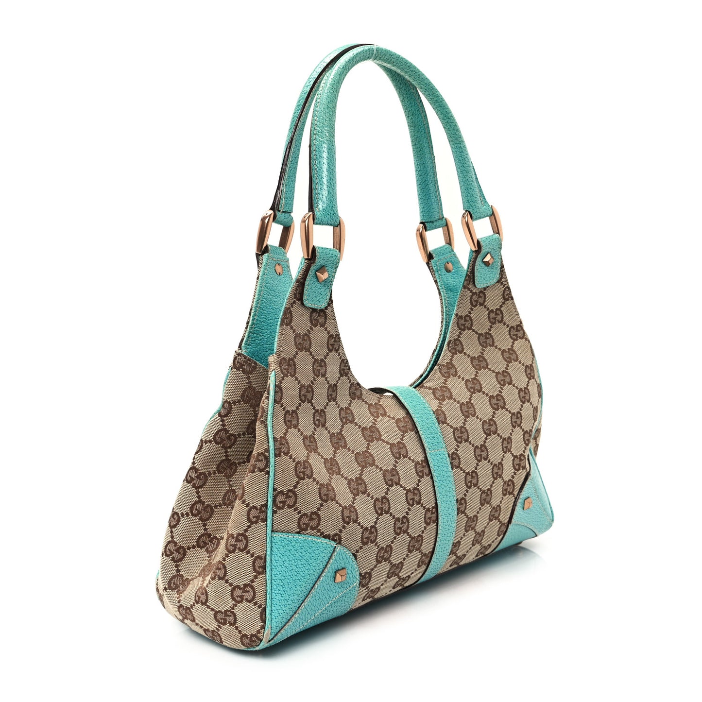 Monogram Calfskin Large Bardot Shoulder Bag Turquoise