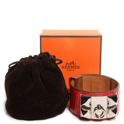 Hermes Matte Alligator Collier De Chien CDC Bracelet Large Geranium 7 of 7