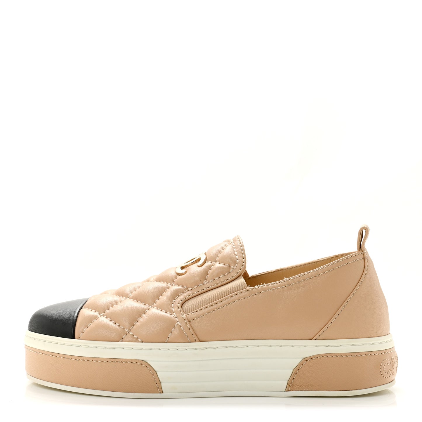 Lambskin Quilted Womens CC Stroll Sneakers 36.5 Beige