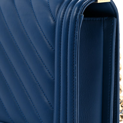 Chanel Lambskin Chevron Quilted New Medium Boy Flap Blue 14 of 15