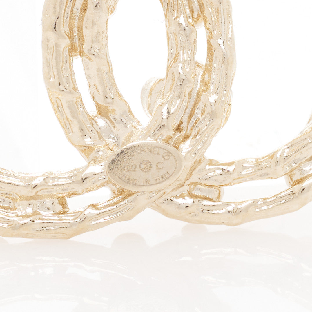 Chanel Crystal CC Camellia Earrings Gold 4 of 5