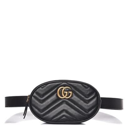 Gucci Calfskin Matelasse GG Marmont Belt Bag 85 34 Black 1 of 11