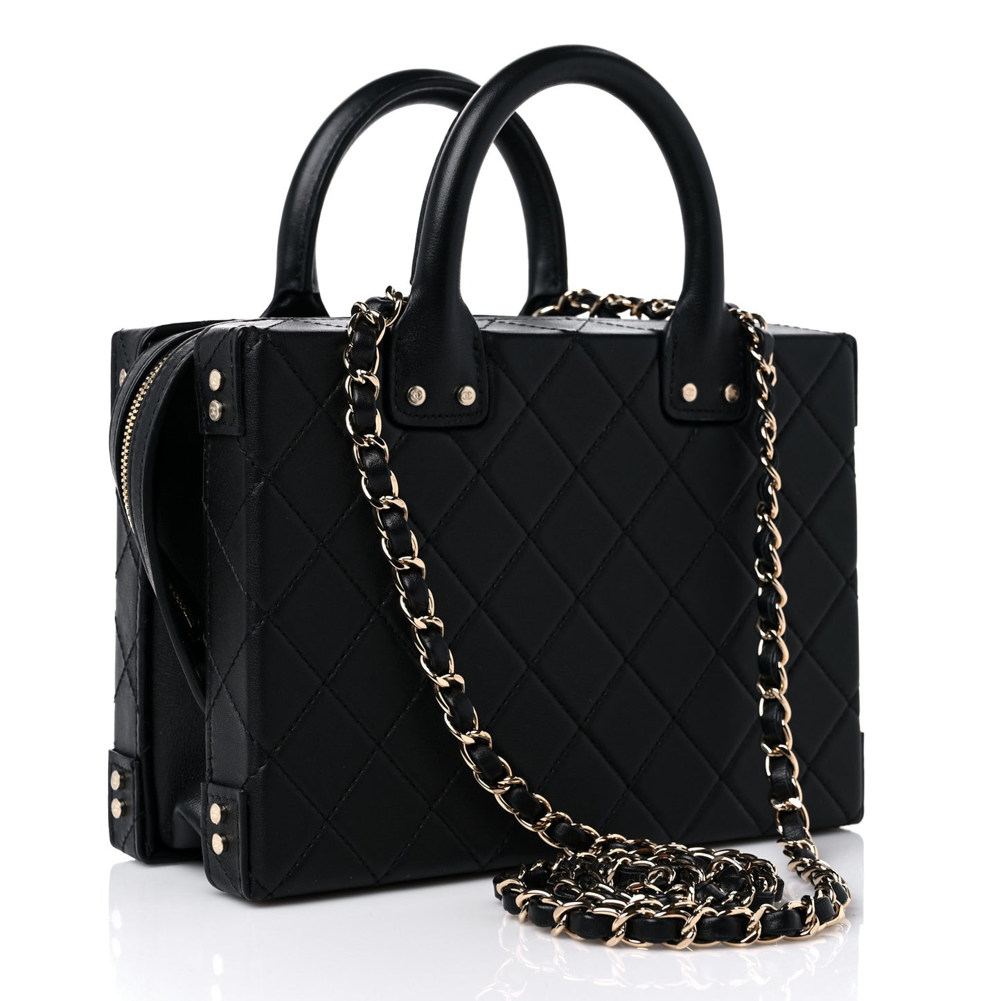 Calfskin Quilted Studded Square Vanity Case Black