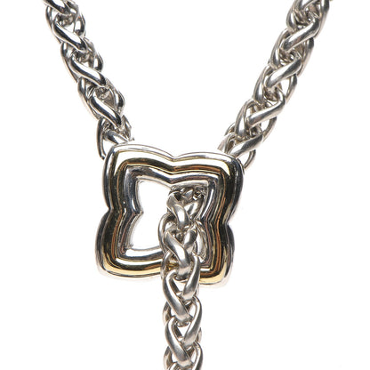 David Yurman Sterling Silver 18K Yellow Gold Quatrefoil Lariat Wheat Chain Necklace 4 of 8