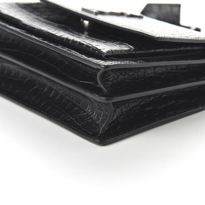 Saint Laurent Calfskin Crocodile Embossed Medium Monogram Sunset Black 7 of 9