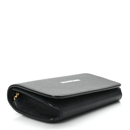 Balenciaga Grained Calfskin Logo Cash Phone Holder Wallet On Chain Black White 4 of 10