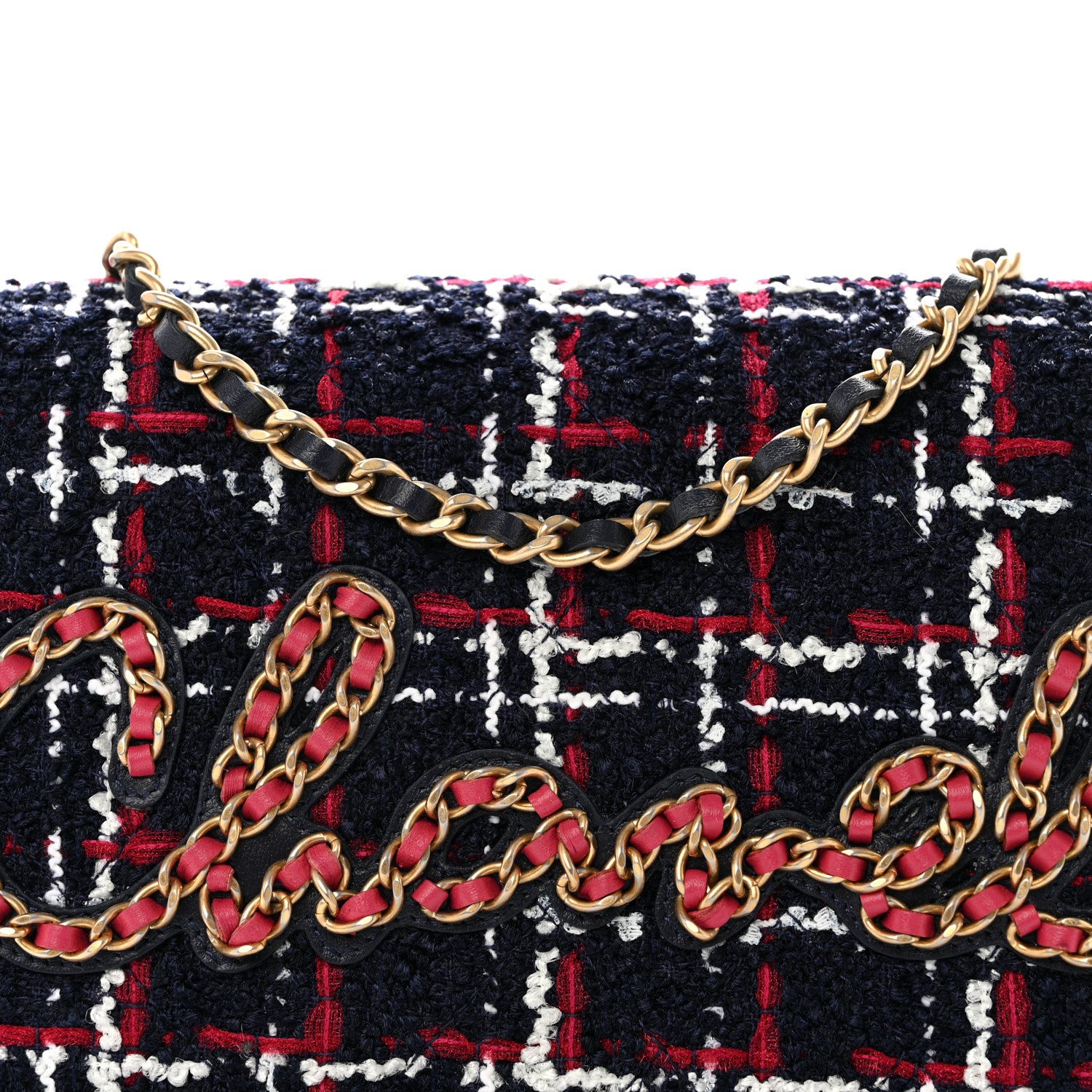 Chanel Tweed Calfskin Signe Wallet On Chain WOC Navy Multicolor 9 of 11