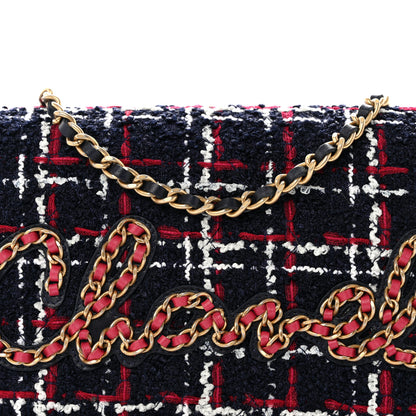 Chanel Tweed Calfskin Signe Wallet On Chain WOC Navy Multicolor 9 of 11