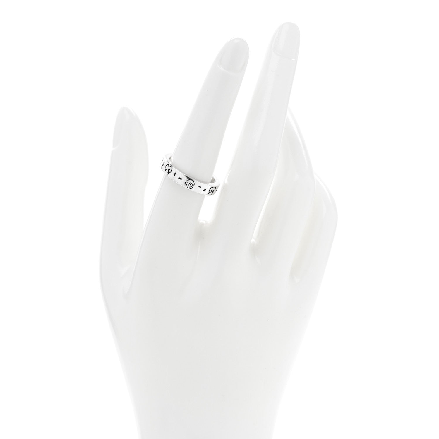 Gucci Sterling Silver 4mm GucciGhost Hamlet Skull Narrow Ring 56 7.5 2 of 5