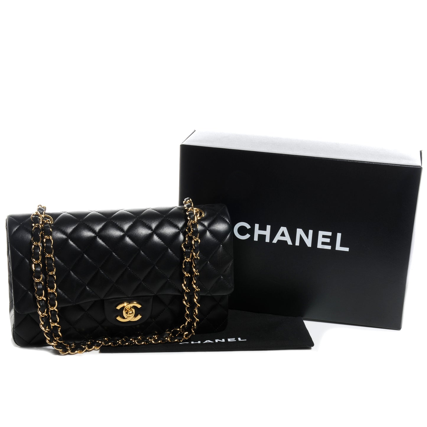 Lambskin Medium Double Flap Black