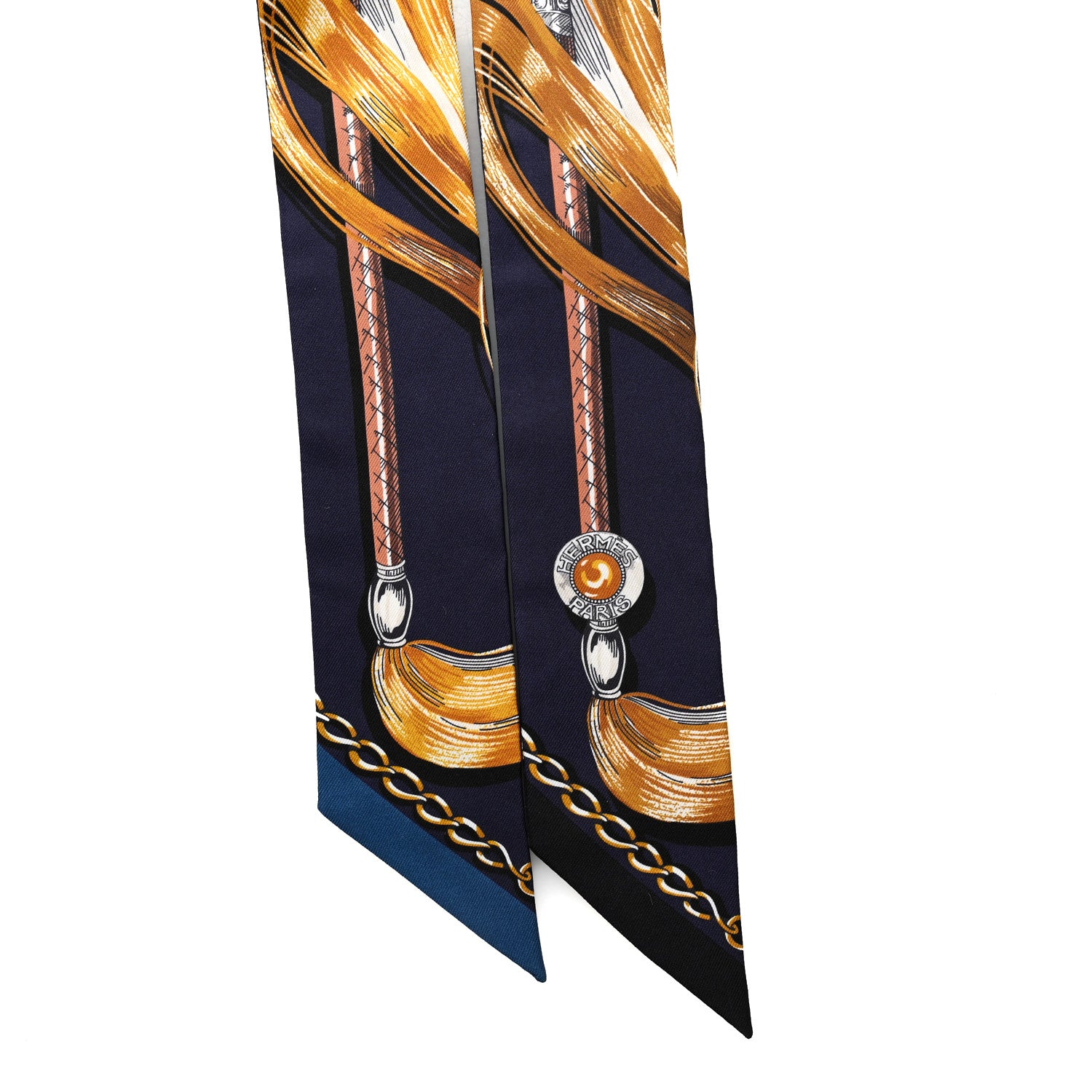 Hermes Silk Cavalcades Twilly Marine Gold Gris 2 of 4
