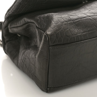 Saint Laurent Calfskin Crocodile Embossed Medium West Hollywood Monogram Fold-Over Grey 7 of 8