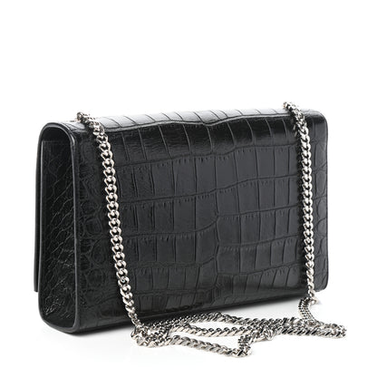 Saint Laurent Calfskin Crocodile Embossed Medium Classic Monogram Kate Tassel Satchel Black 3 of 8